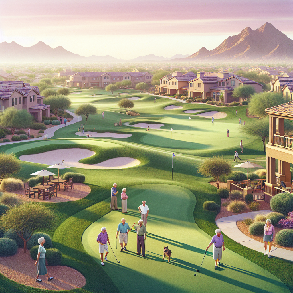 This image appears to showcase an idyllic active adult golf community with vibrant green fairways, residents enjoying golf and leisure, and scenic mountain views in the background. If you'd like, I can help describe or incorporate this image into your blog or marketing materials. Let me know!