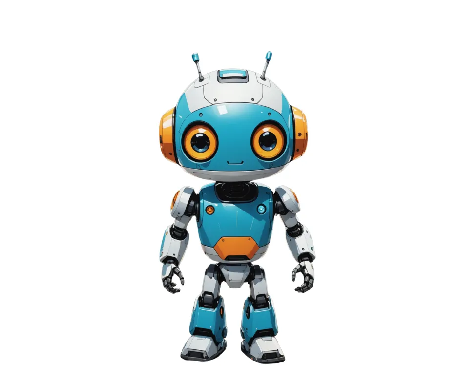 High-quality digital image of Gemini 2.5, a humanoid blue robot with large expressive eyes and a glowing chest, set against a vibrant purple backdrop with golden-orange rays radiating outward, showcasing its friendly and futuristic design.
