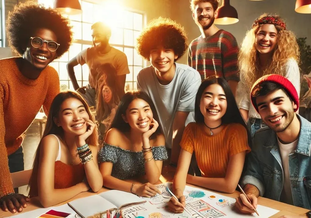 New Pathways For Youth gathered around a table smiling