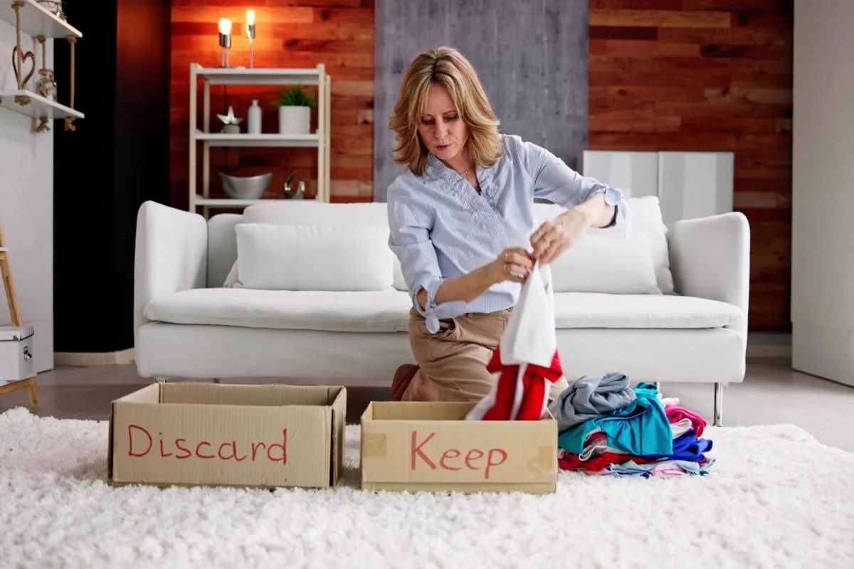 A woman decluttering her home