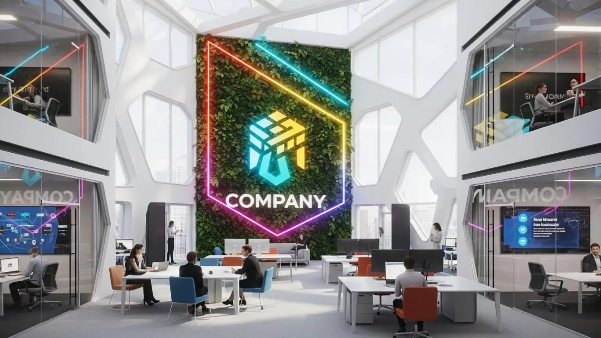 Corporate office transformed into a branded environment using environmental graphics and high-resolution wall printing