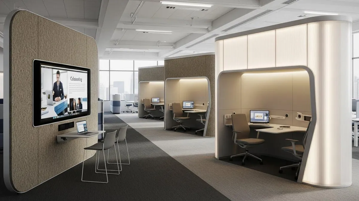 Modern office interior where wall design supports focus, team identity, and adaptable work environments beyond furniture.