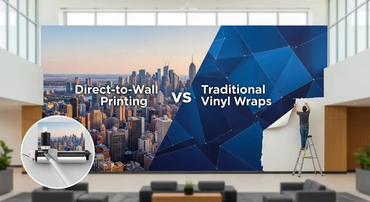 Best Interior Wall Graphics for Commercial Spaces: Direct-to-Wall Printing vs. Traditional Vinyl Wraps