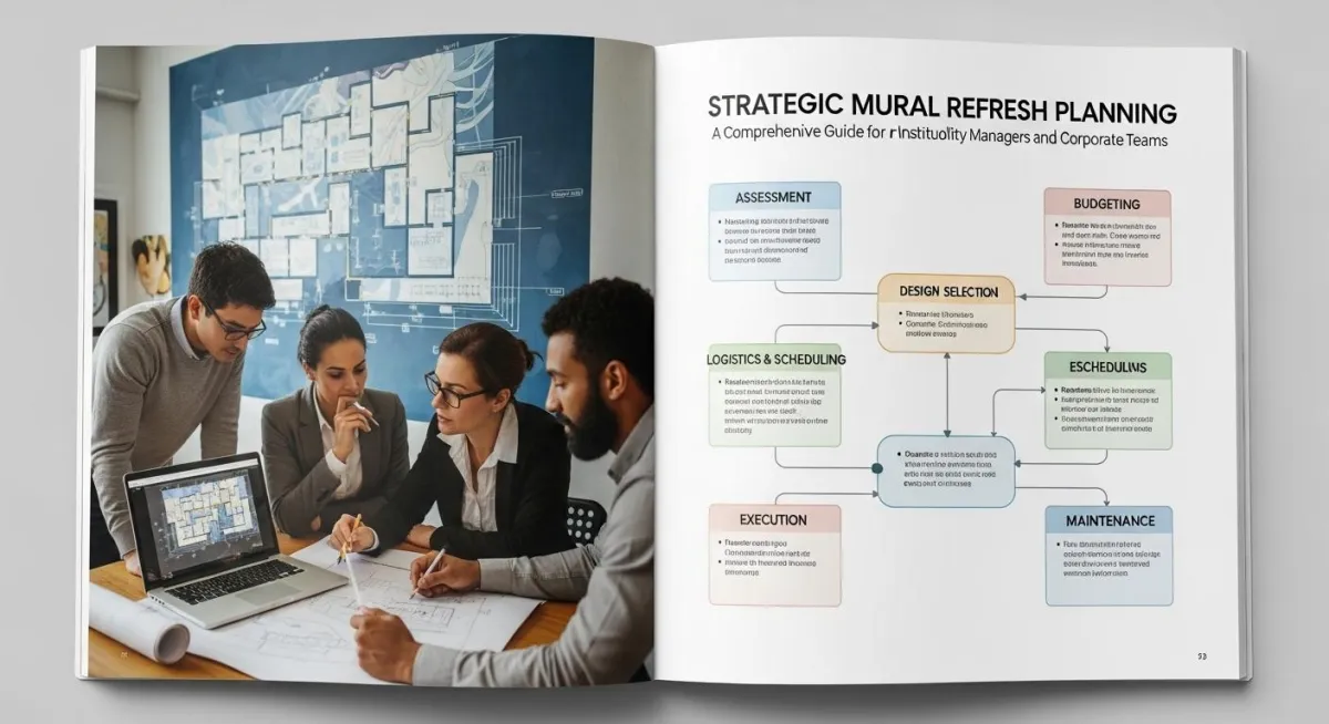 Strategic mural refresh planning using direct-to-wall printing in an institutional facility