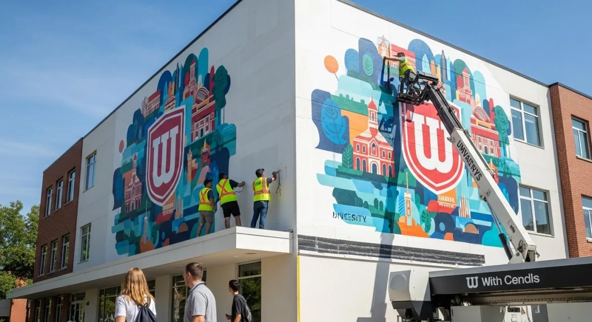 High-resolution direct-to-wall printing used for campus branding in educational environments