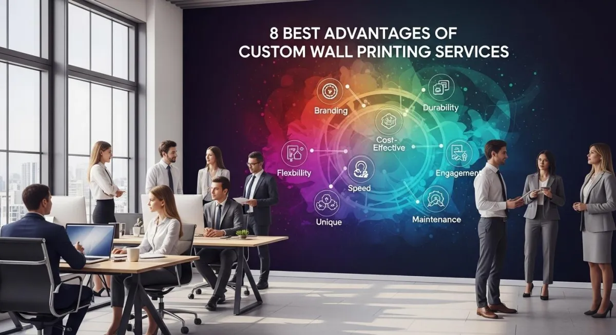 Custom direct-to-wall printing creating seamless, high-definition wall graphics in a commercial facility