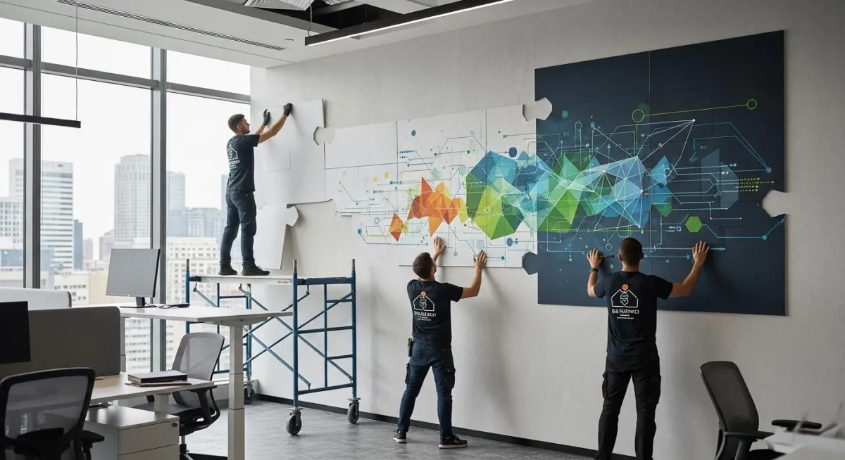 The Future of Workplace Design: Professional Office Mural Installation Without Adhesives or Vinyl Wraps