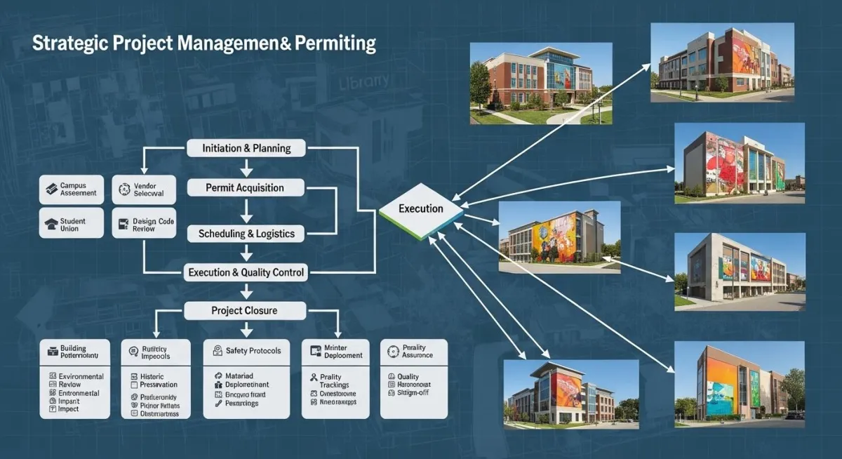 Campus-wide direct-to-wall printing rollout managed across multiple institutional buildings