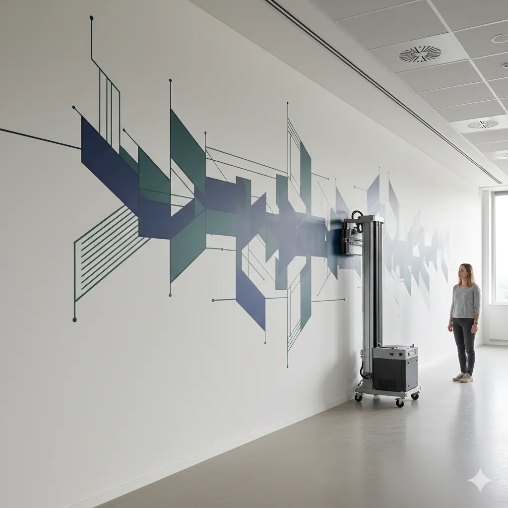 Durable direct-to-wall printing installed in a sterile hospital corridor for easy cleaning