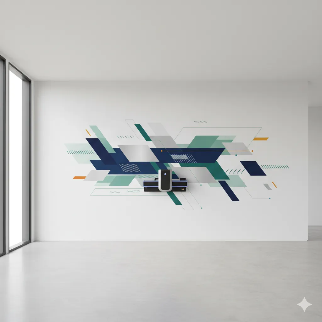 Integrated ADA wayfinding graphics printed directly on interior walls in a commercial facility