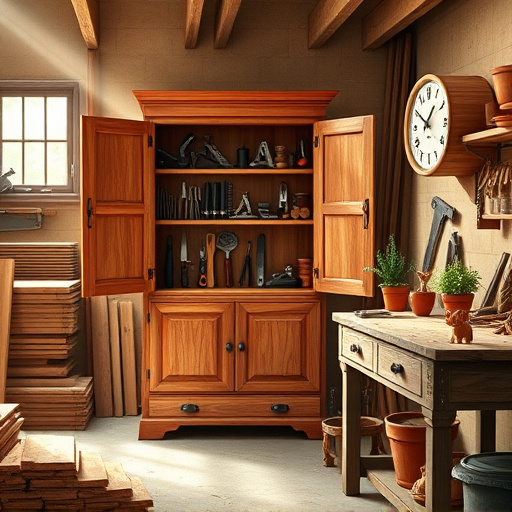 Surreal blog cover image depicting the topic "How to Clean Refinished Cabinets." Features a whimsical kitchen setting with floating cabinets adorned with vibrant tropical plants. The polished wood grains reflect dreamlike patterns and colors. Above, abstract shapes of cleaning supplies like bottles and sponges swirl playfully, leaving trails of sparkles. The scene is light-hearted and witty, with an oversized sunbeam illuminating the background, casting a warm golden glow against cool teal and mint tones of the cabinets. Quirky elements include tiny sponge birds perched on polished cabinet handles and whimsical bubbles from a playful mop, adding humor to the theme of cleanliness. The color palette combines soft pastels with bright pops of color, creating a captivating and engaging image that encourages exploration of cabinet care and maintenance.