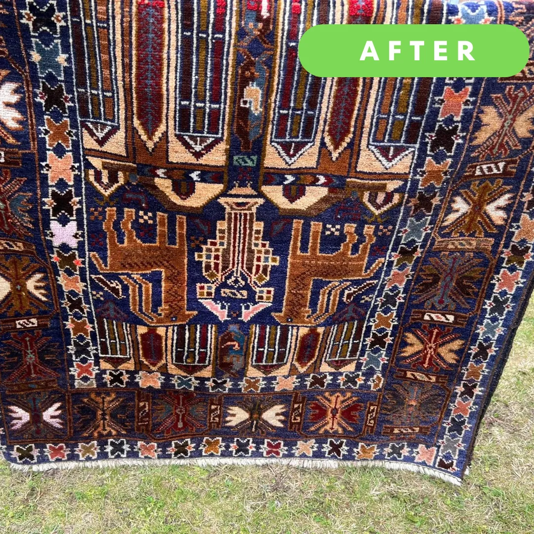 Colours popping out now after the clean of this afghan rug in North Wales