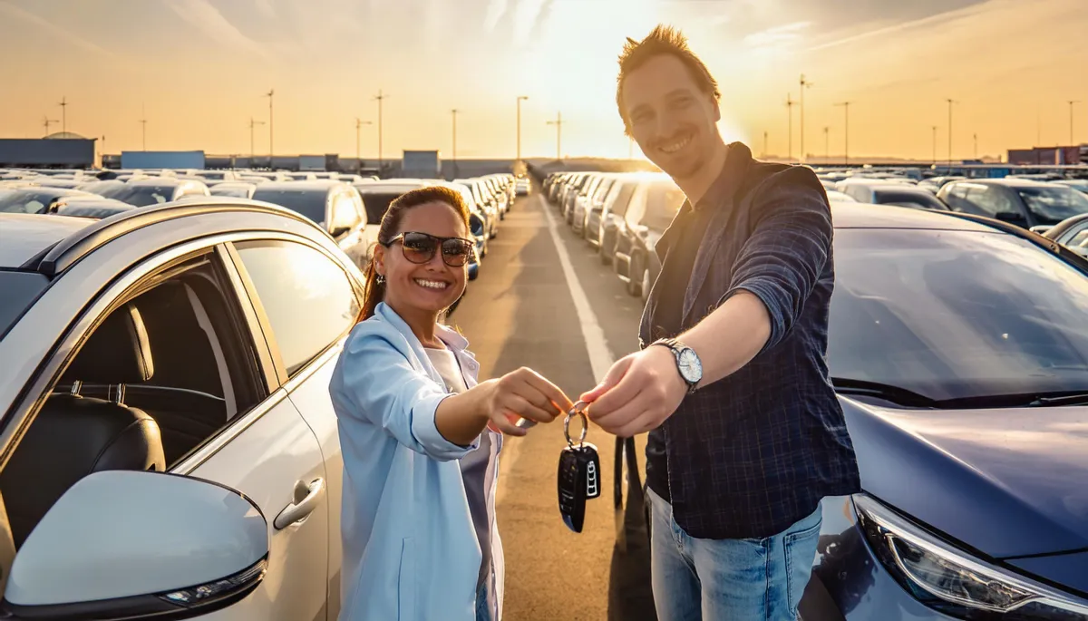 Una pareja entrega su auto en parte de pago