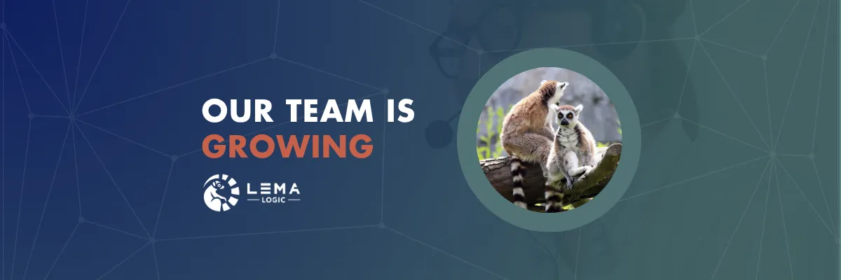 Text saying "Our Team is Growing" while showing a lemur.