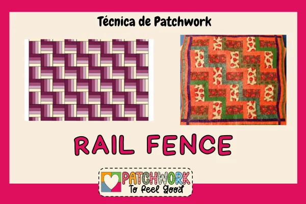 Gráfico y foto de un patchwork con la técnica Rail Fence
