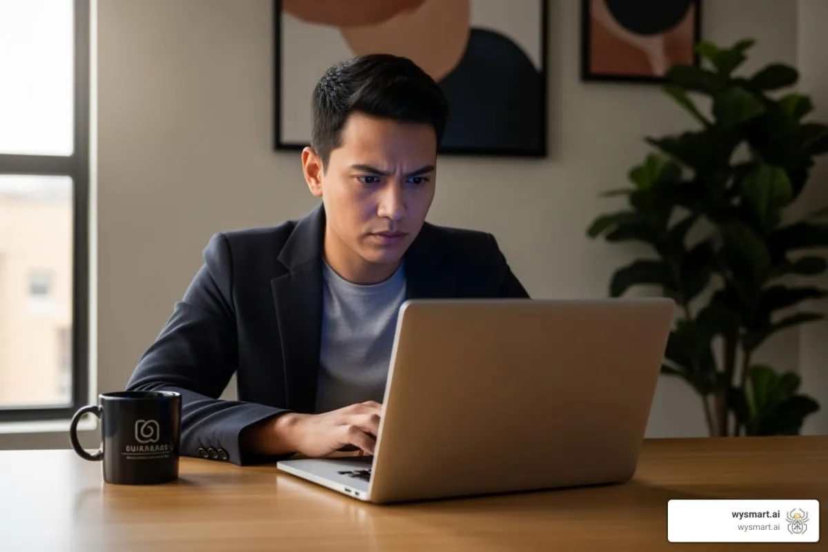 small business owner looking at computer - adwords agency near me