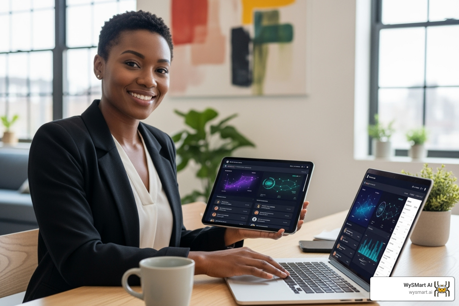 modern business owner using AI-powered customer engagement tools - Automated customer engagement