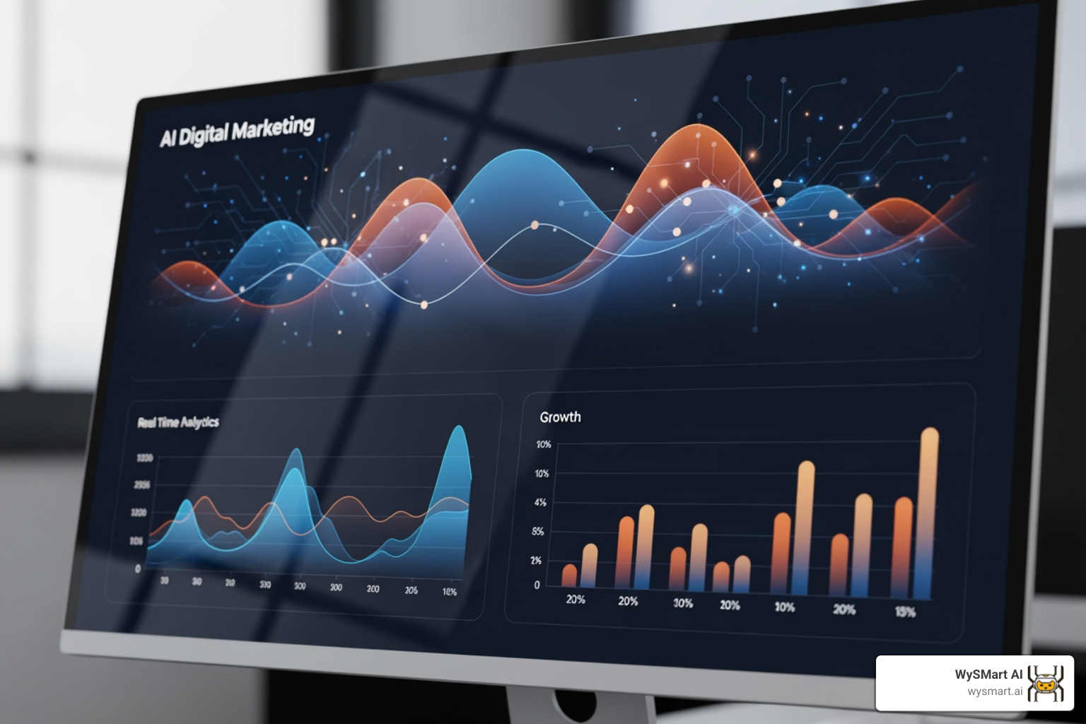 AI powered marketing dashboard displaying real-time customer analytics and growth metrics - AI driven marketing strategy