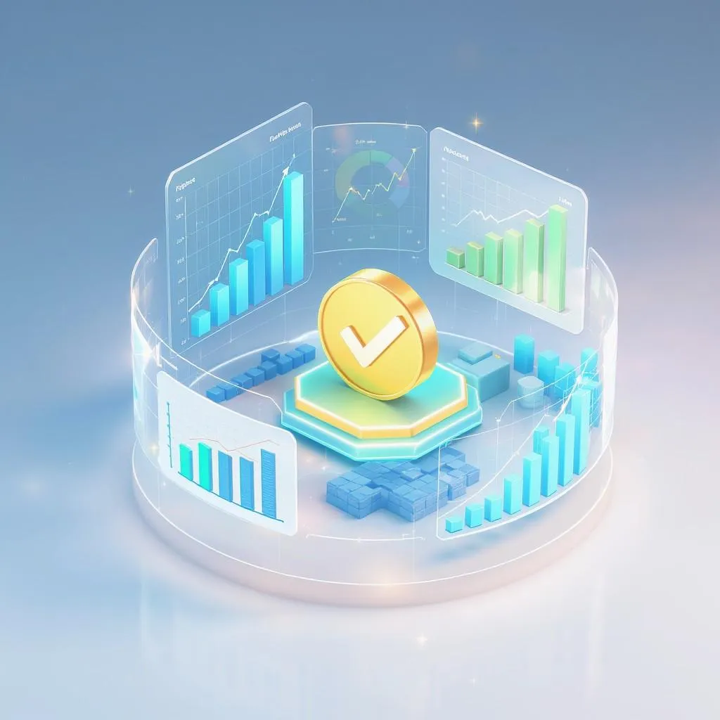 ChatGPT said: It looks like this image is a 3D-style digital illustration showing a gold coin with a checkmark in the center, surrounded by multiple holographic-style bar and line charts indicating growth and success. It gives the impression of financial achievement, project completion, or business performance tracking.