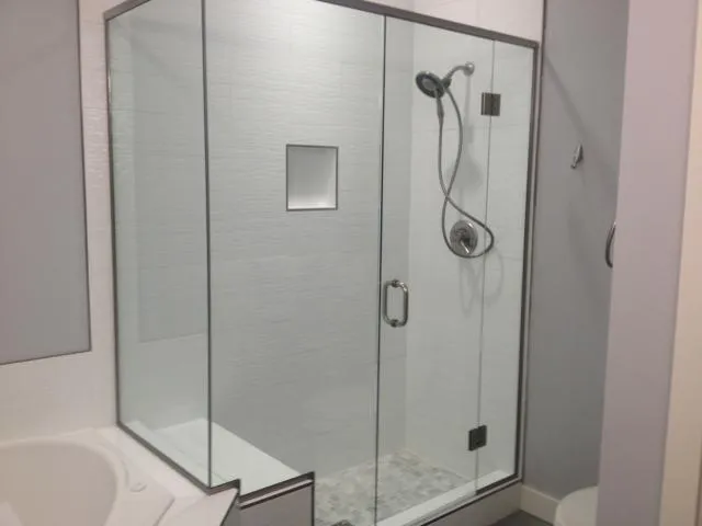 Standing shower in bathroom of basement