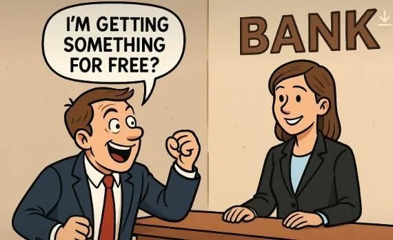 bank customer suprised getting something for free from the bank