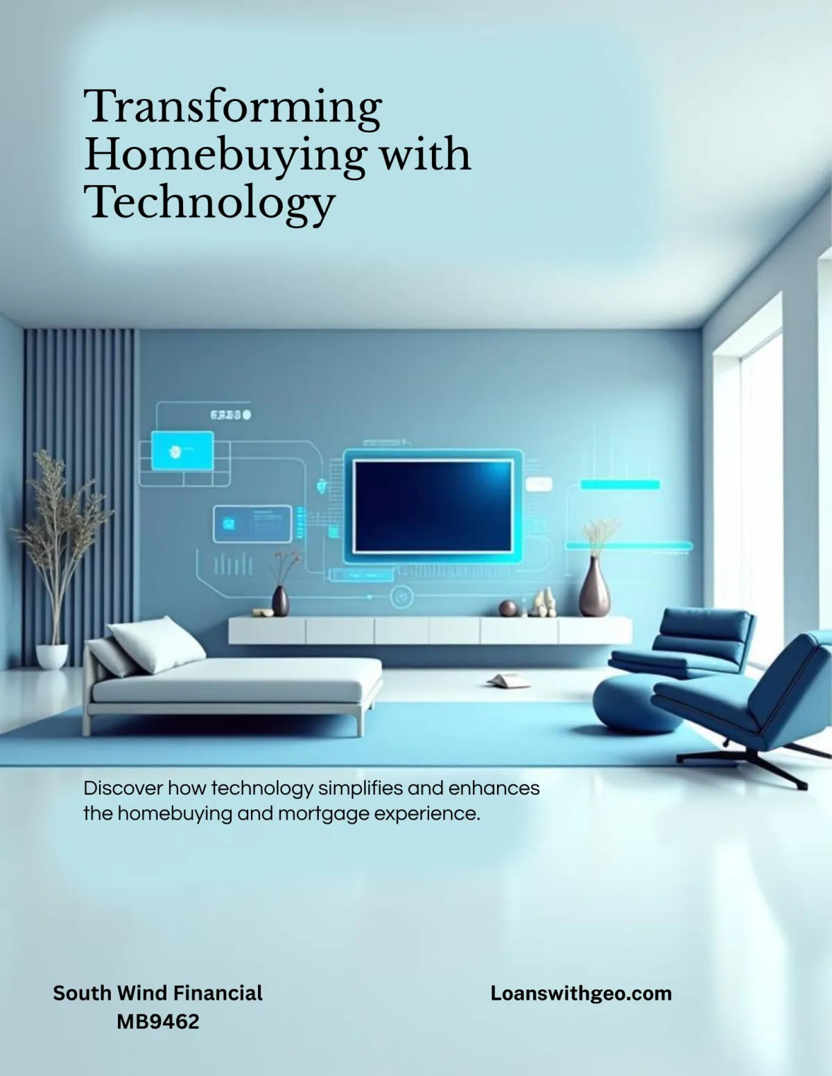 Homebuyer exploring virtual reality property tour with AI-powered mortgage tools from South Wind Financial.”