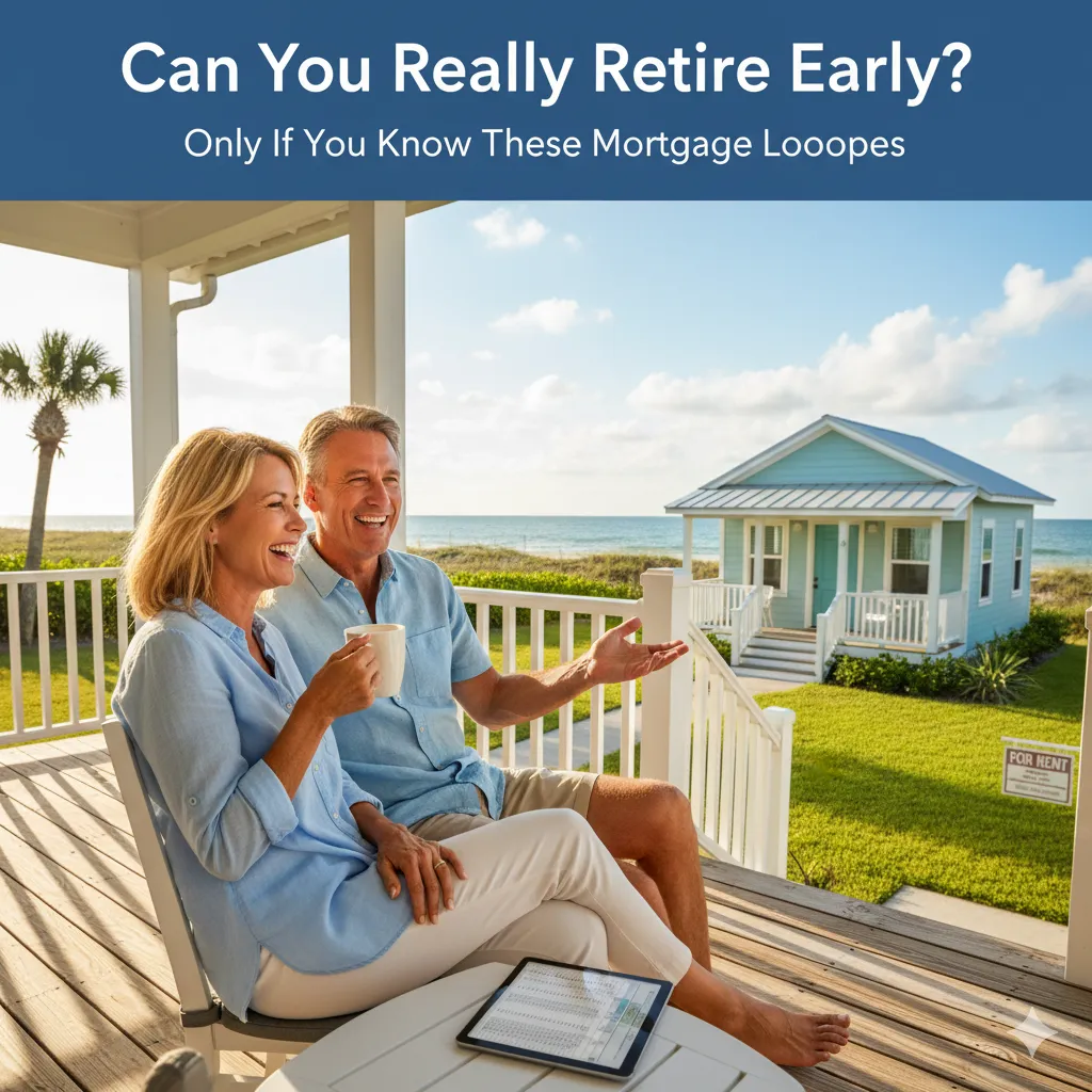 Early retiree couple enjoying freedom outdoors — using real estate and mortgage strategy to retire early