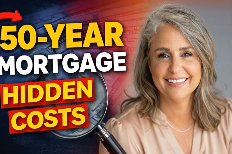 Mortgage broker explaining the real cost of a 50-year mortgage and how loan terms affect monthly payments and equity