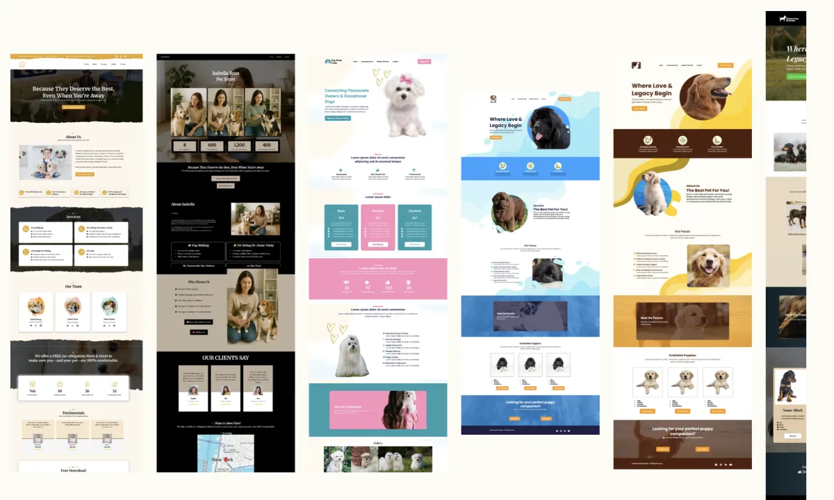 a selection of petpreneur website templates