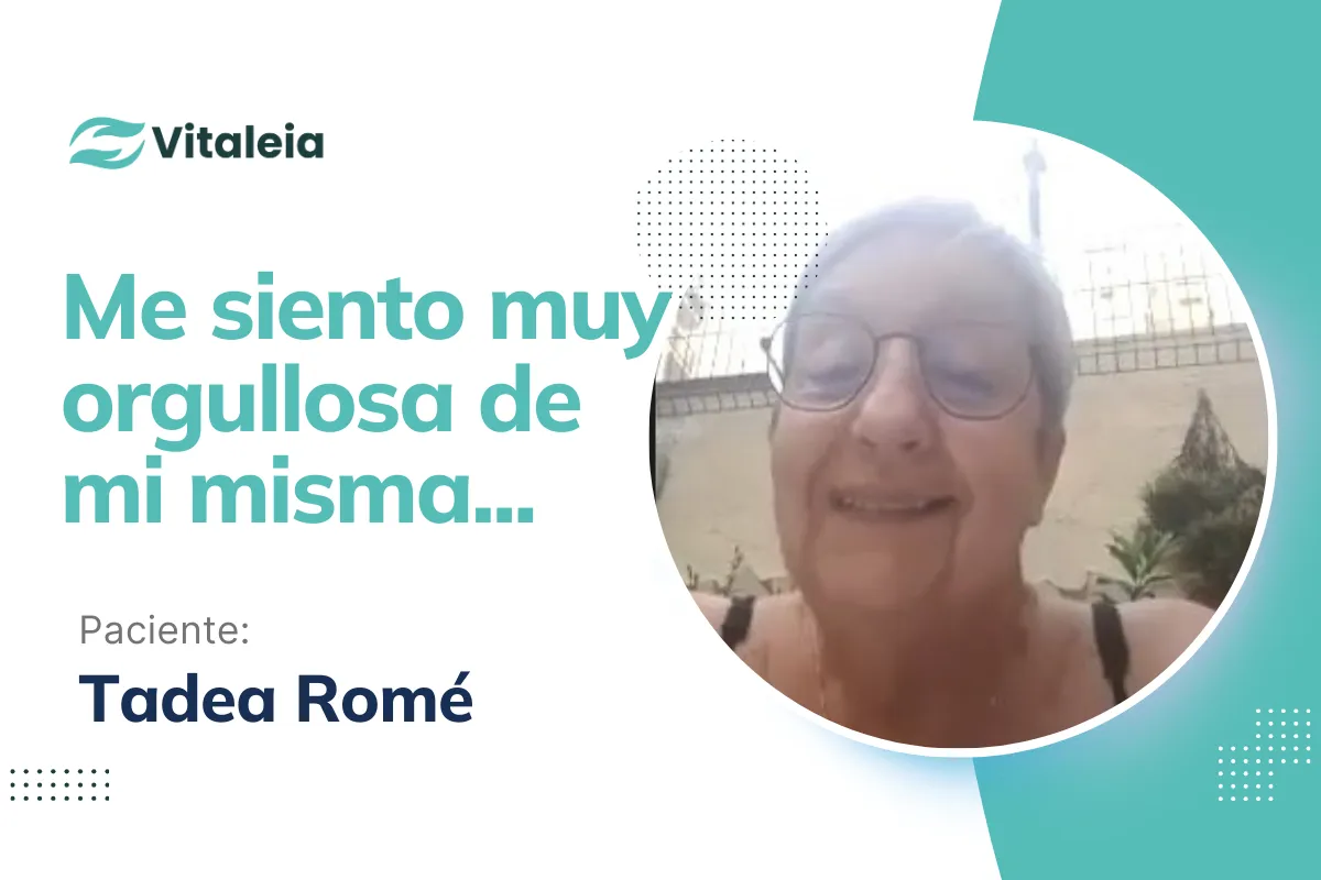 Testimonio de Tadea Romé, quien dejó de fumar gracias al Método V. Destaca su frase 'Me siento muy orgullosa de mí misma' tras haber superado la adicción al tabaco.
