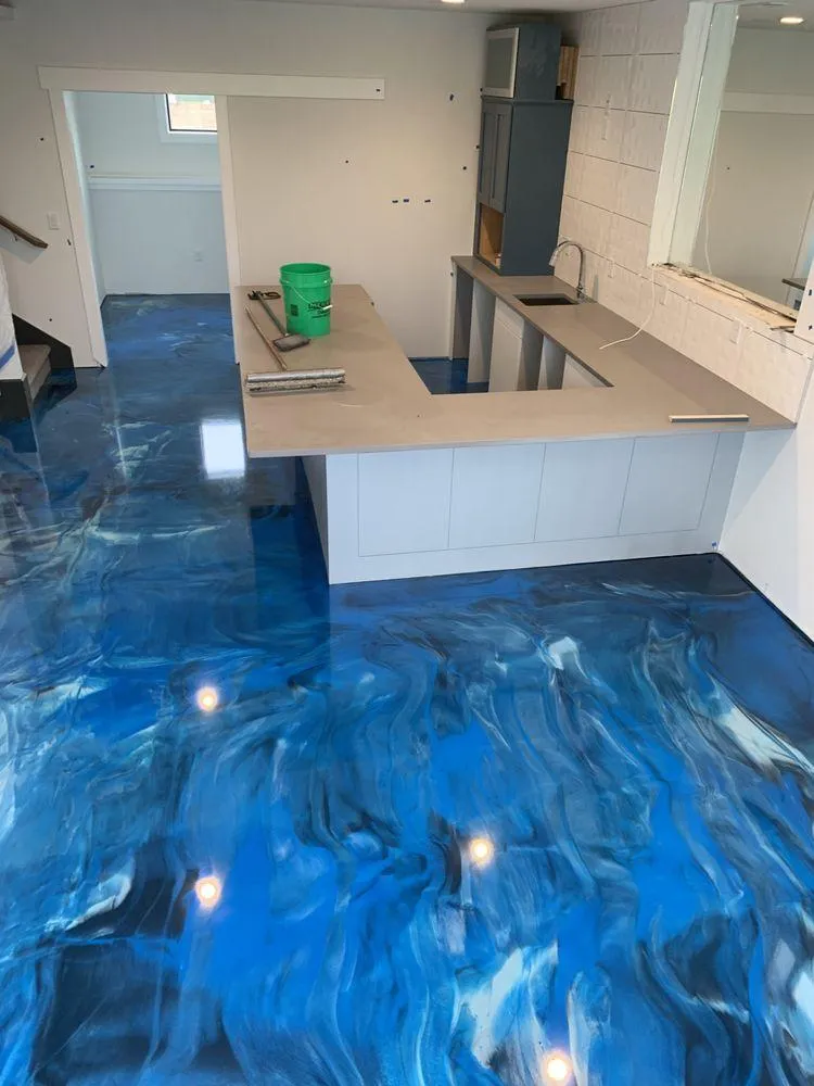 Professional epoxy garage floor installation in Des Moines with a durable, seamless finish