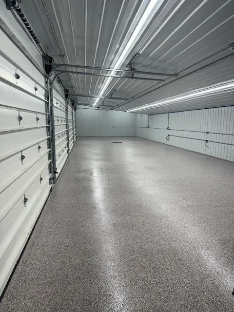 Finished epoxy garage floor designed for easy cleaning and durability