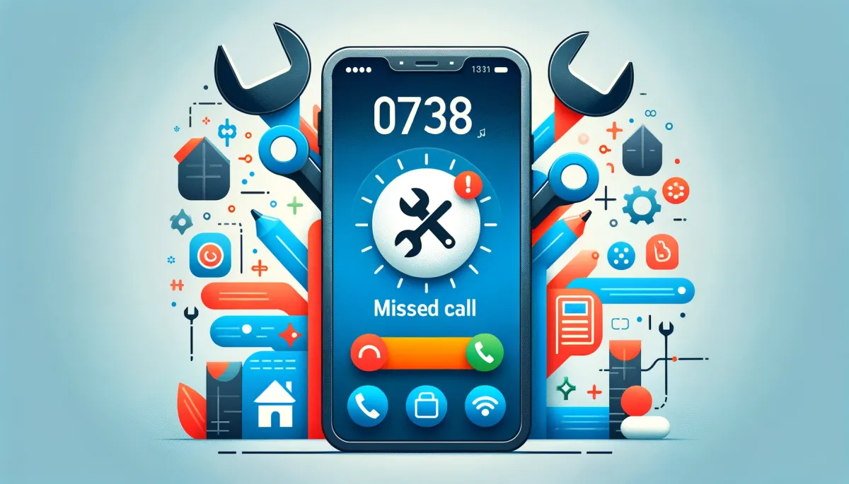Cover image for a blog on missed calls in home services, featuring a smartphone with a symbol of a missed call on its screen, set against a professional background decorated with abstract icons representing home services, including a wrench, a house, and a telephone, conveying a theme of connectivity and business efficiency.