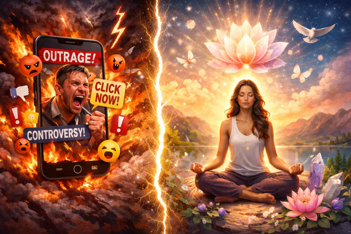 ragebait social media versus spiritual coach calm