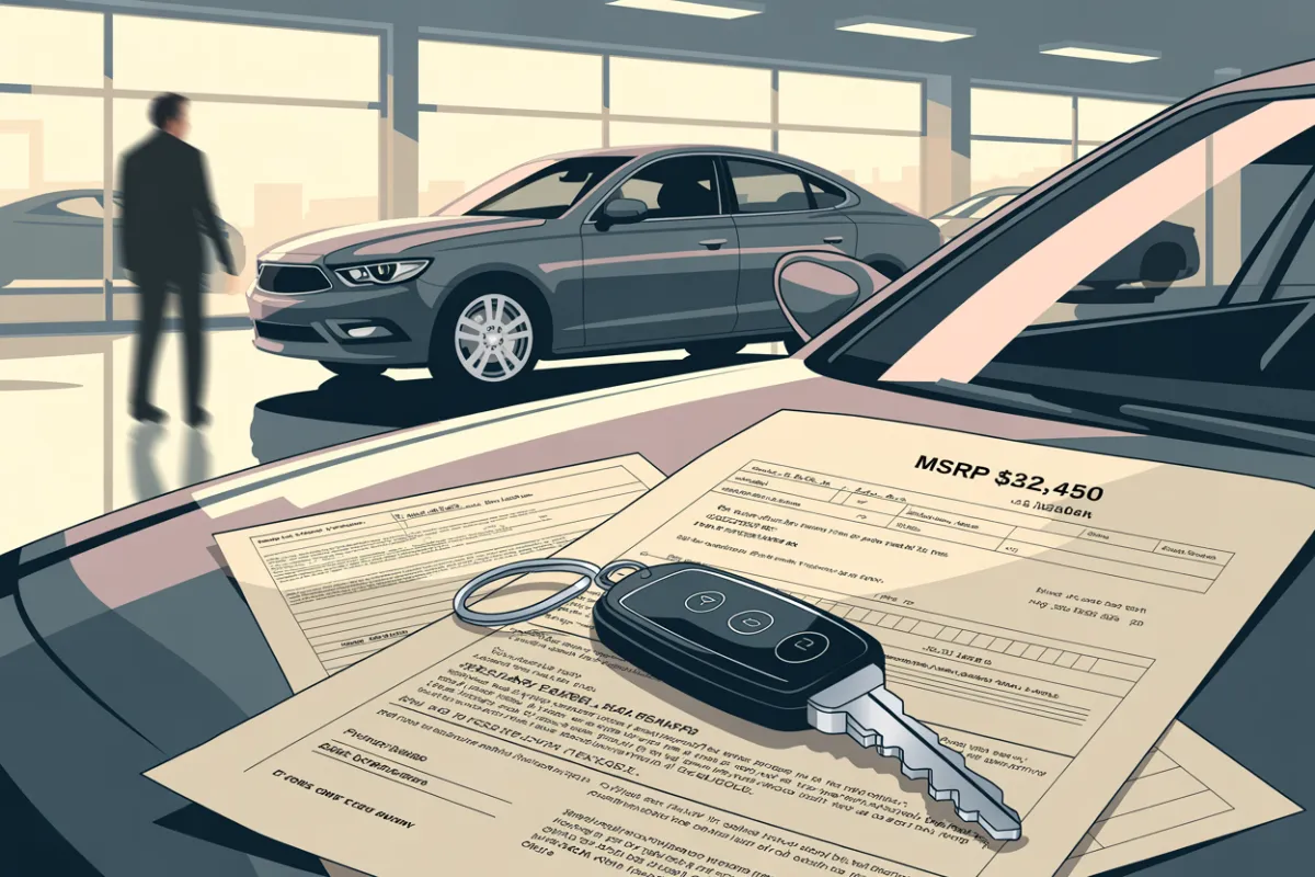 New car purchase paperwork with key and MSRP, related to 2025 car loan interest tax deduction