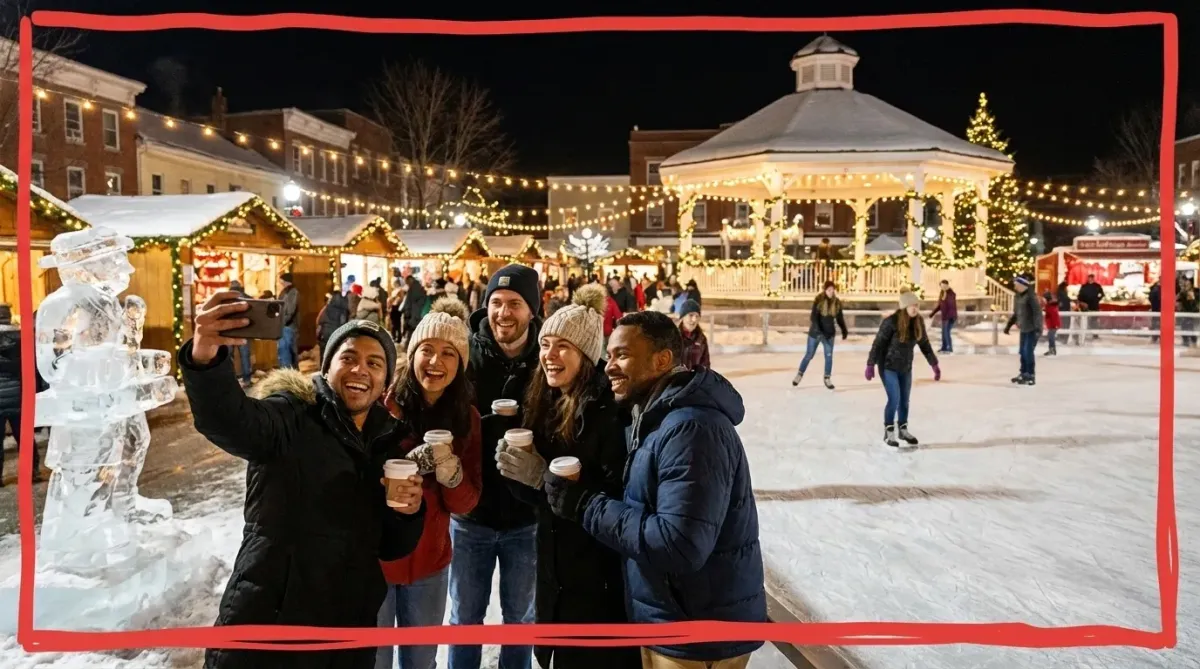 Connecticut friends enjoying winter festival lights together