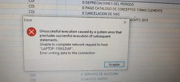 Unsuccessful execution