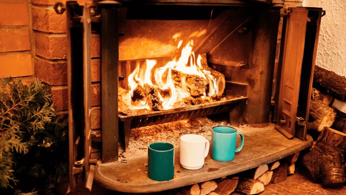 A cozy fireplace in a senior's home.