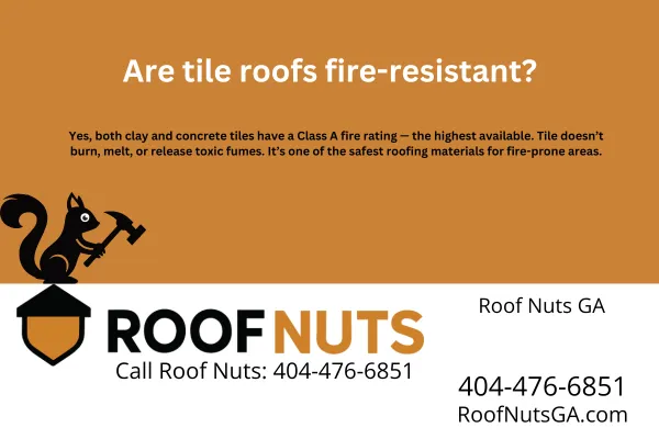 Yes, tile roofs are fire-resistant. Both clay and concrete tile roofs have a Class A fire rating—the highest available. Learn why tile is one of the safest roofing options in Georgia.