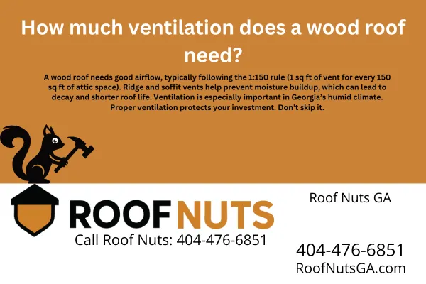 A wood roof in Georgia needs 1 square foot of ventilation for every 150 square feet of attic space. Learn why proper airflow is critical for wood roof performance and durability.