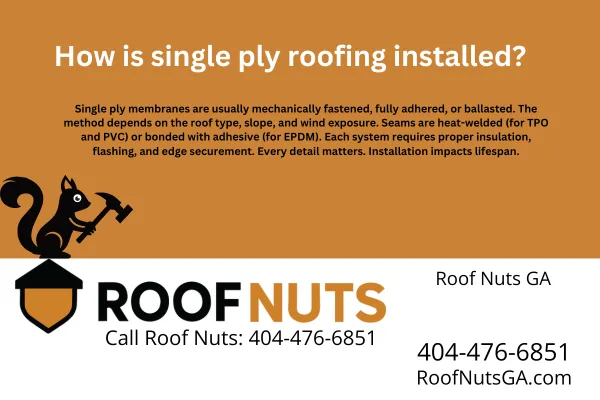 Learn how single ply roofing is installed, including TPO, PVC, and EPDM systems. Get tips on fastening, insulation, and why expert installation matters in Georgia’s climate.