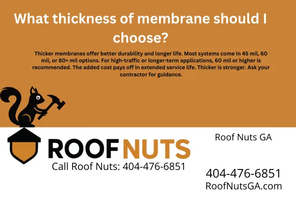 Not sure which single-ply membrane thickness is right for your roof? Learn the pros and cons of 45 mil, 60 mil, and 80+ mil options and which thickness is best for Georgia homes.