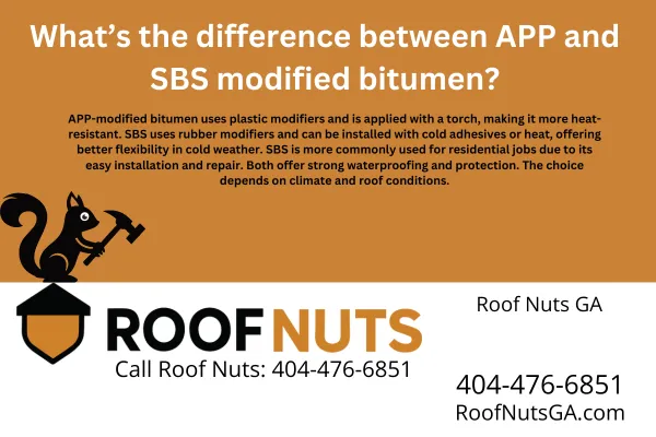 Learn the difference between APP and SBS modified bitumen roofing. Discover which type is best for Georgia homes based on climate, installation, and durability.
