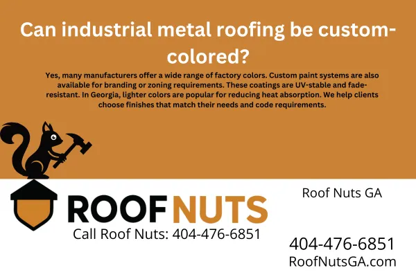 Learn how industrial metal roofing can be custom-colored. Discover factory-finished options, UV-stable coatings, and why lighter shades help Georgia buildings stay cooler.