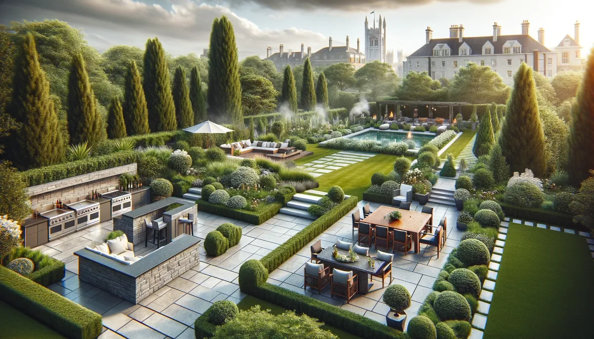 Landscaping in Dublin depicting a large mansion in the background