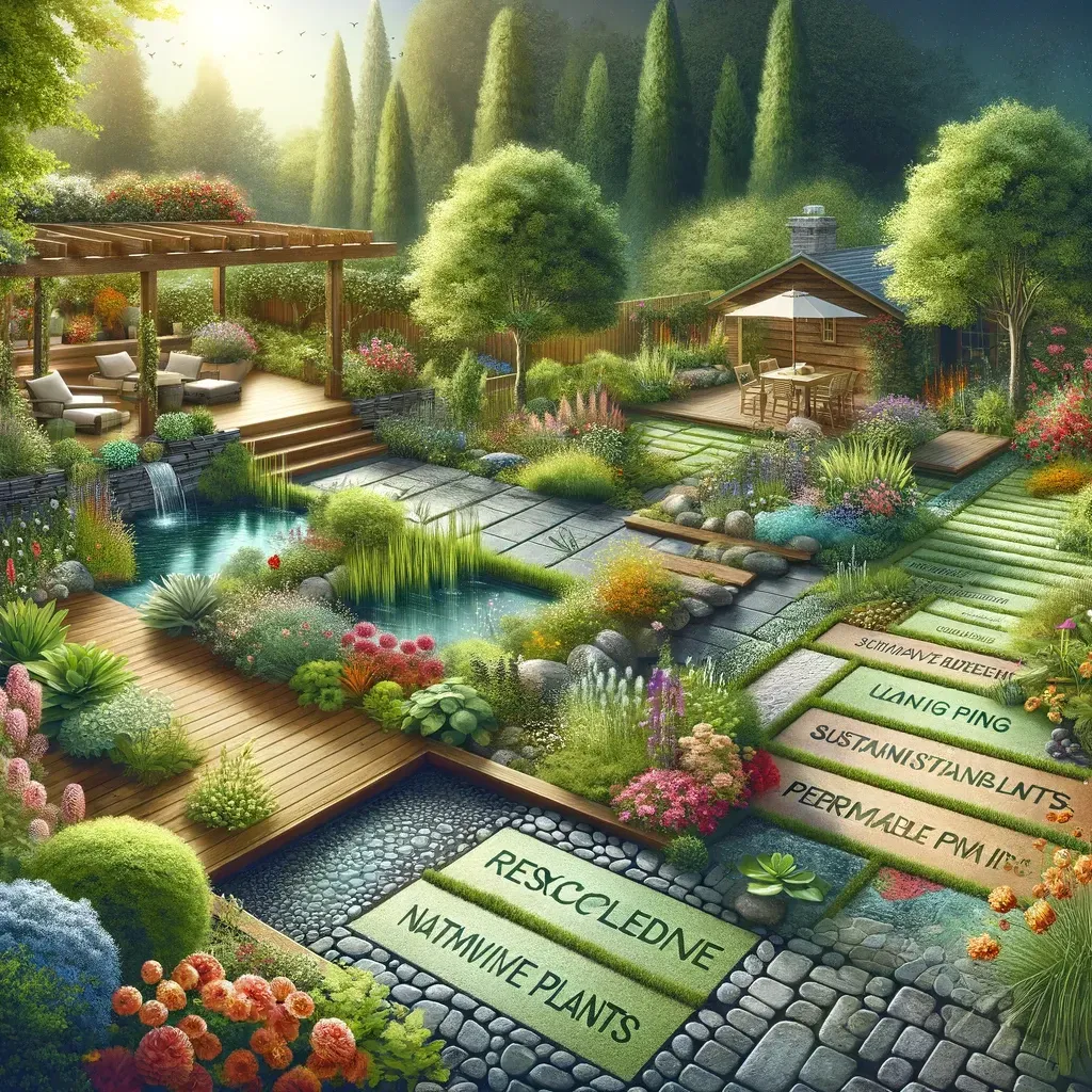 Using sustainable materials for garden construction and decoration.