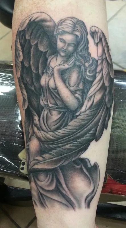 Black and Gray Angel Tattoo