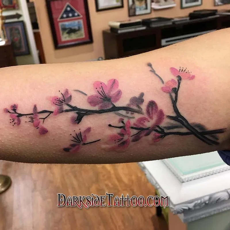 Watercolor Cherry Blossom Tattoo