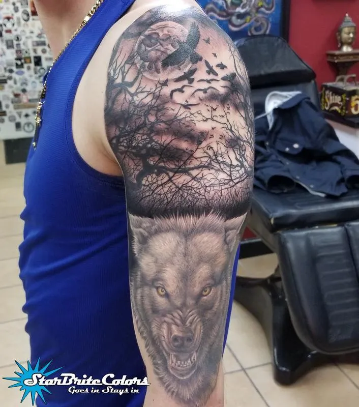 Black and Gray Wolf Tattoo