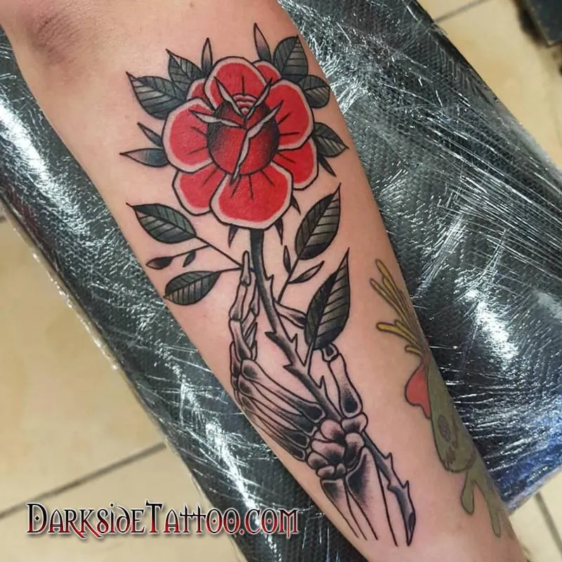 Traditional Rose and Skeleton Hand